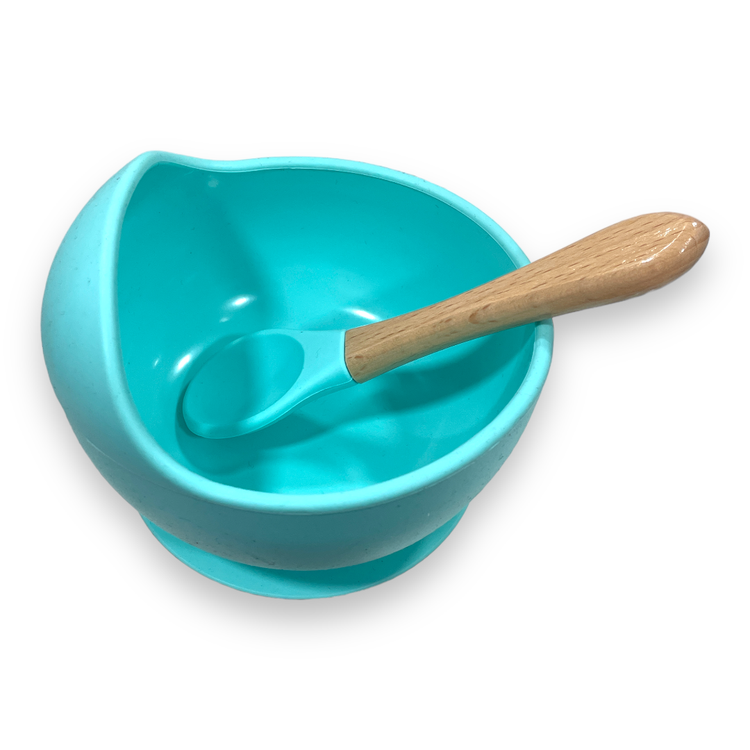 Bowl de silicona con cuchara turquesa