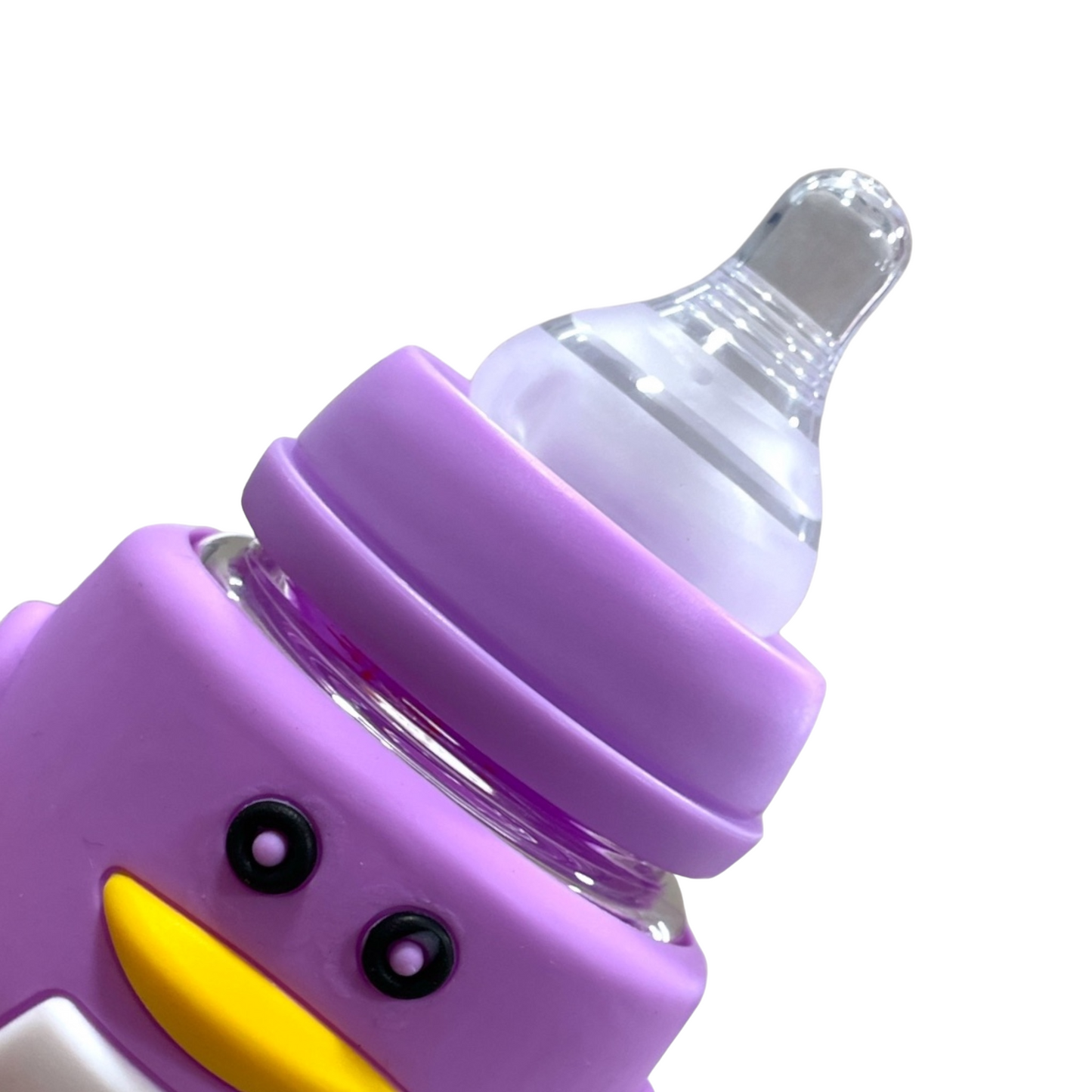 Mamadera de vidrio pingüino lila
