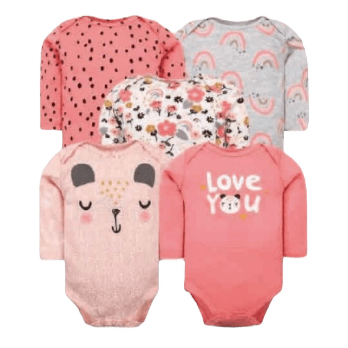 Set de 5 bodys, Panda rosa - Palimu