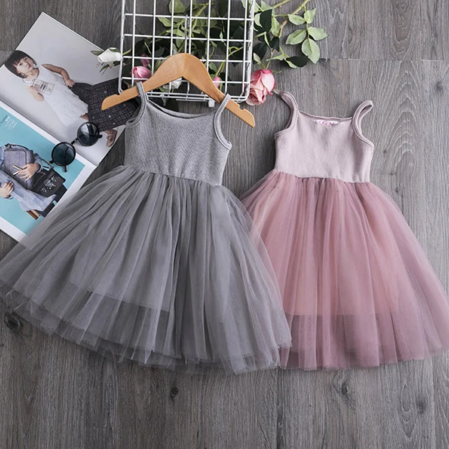 Vestido de algodón con tul