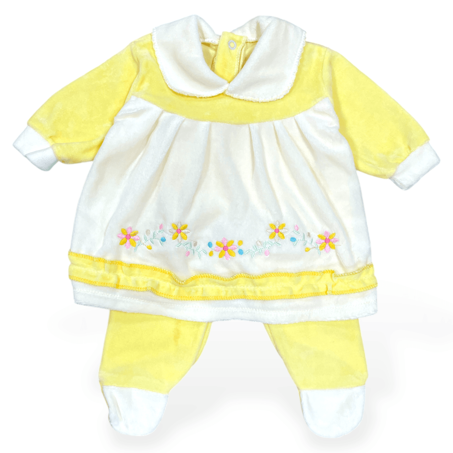 Vestido de plush amarillo flores bordadas 0-3m - Palimu