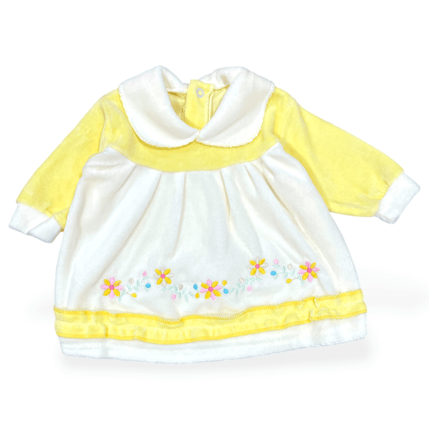 Vestido de plush amarillo flores bordadas 0-3m - Palimu