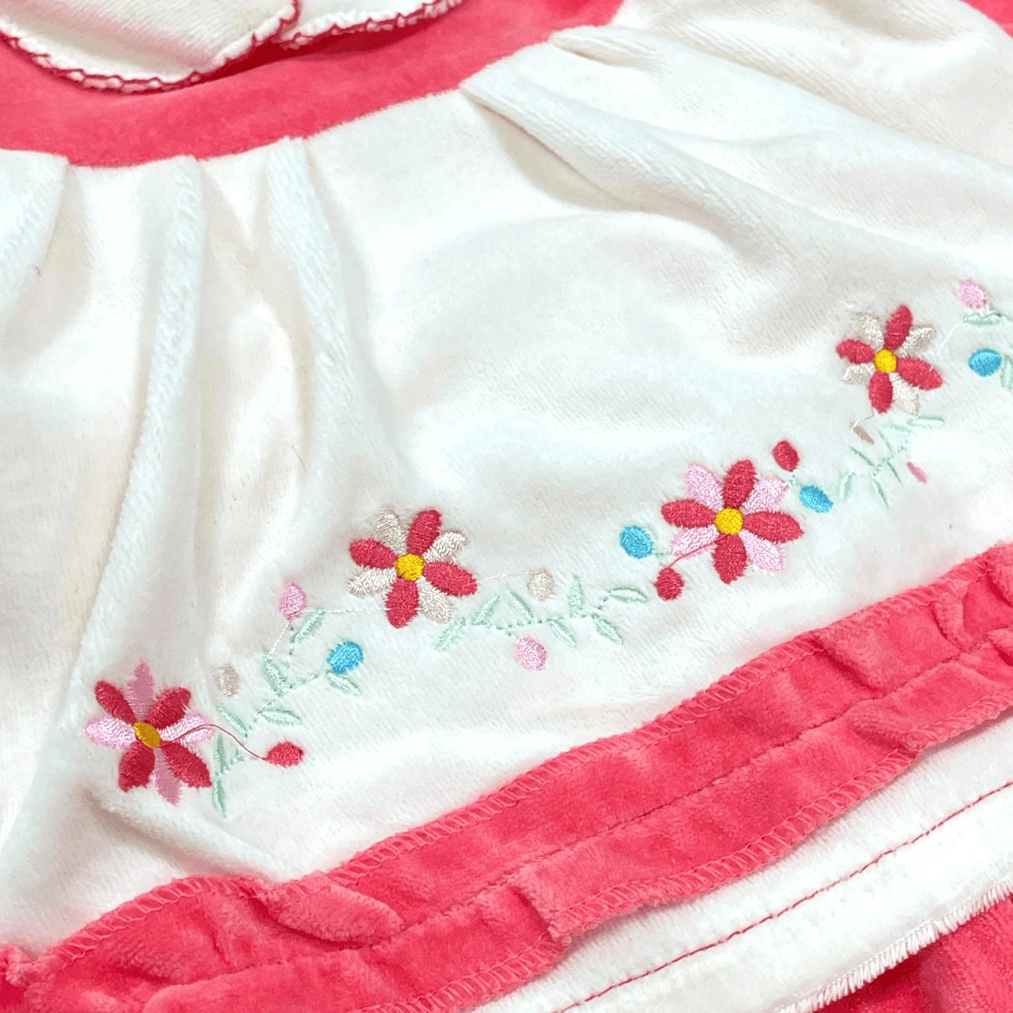 Vestido de plush coral flores bordadas 0-3m - Palimu