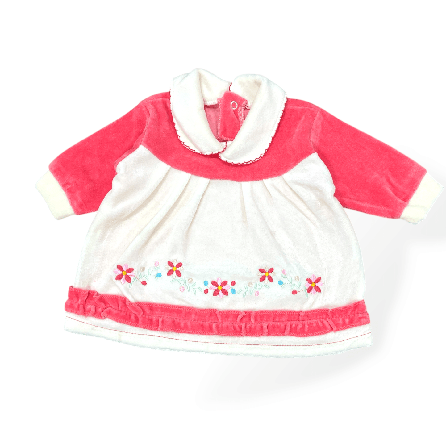 Vestido de plush coral flores bordadas 0-3m - Palimu