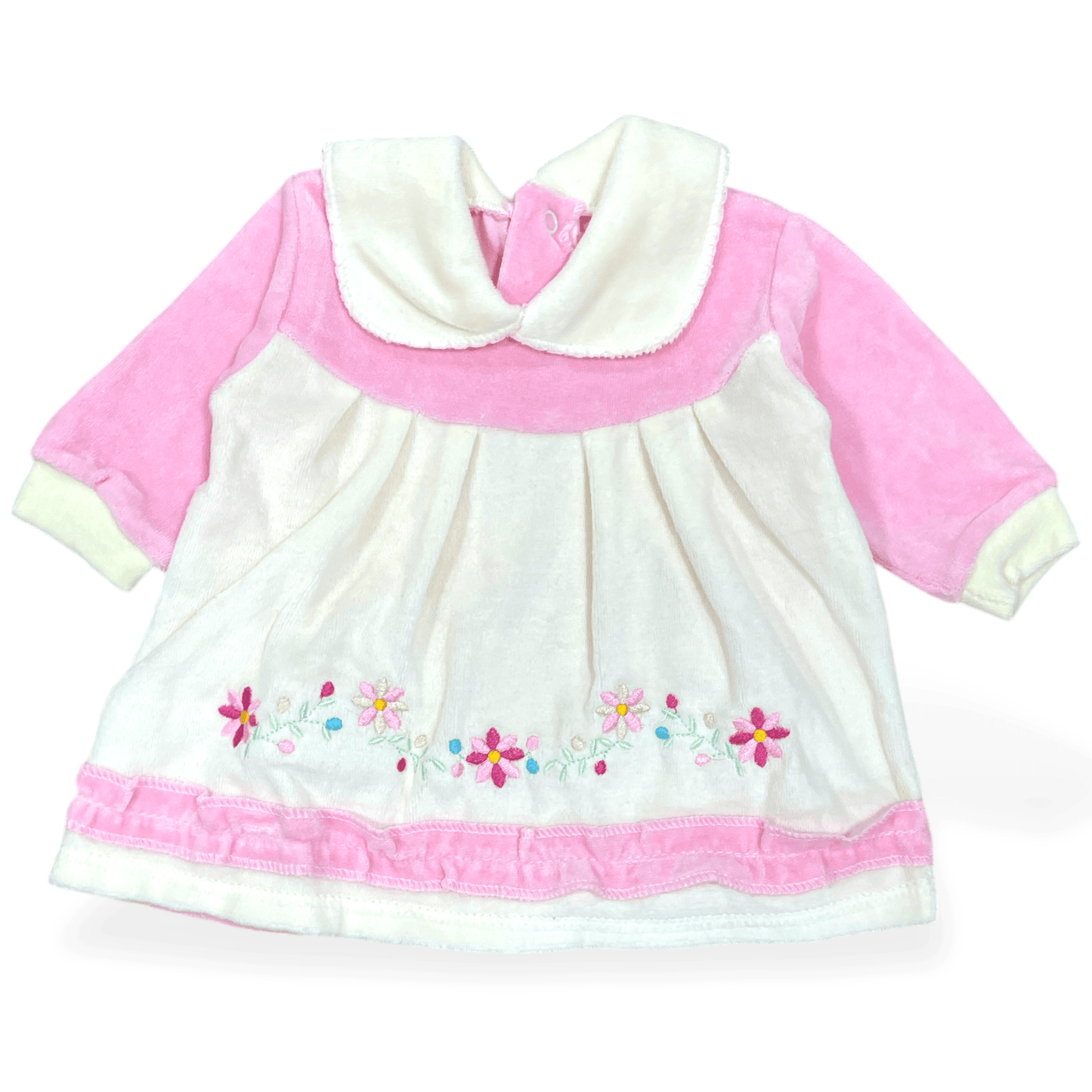 Vestido de plush rosado flores bordadas 0-3m - Palimu