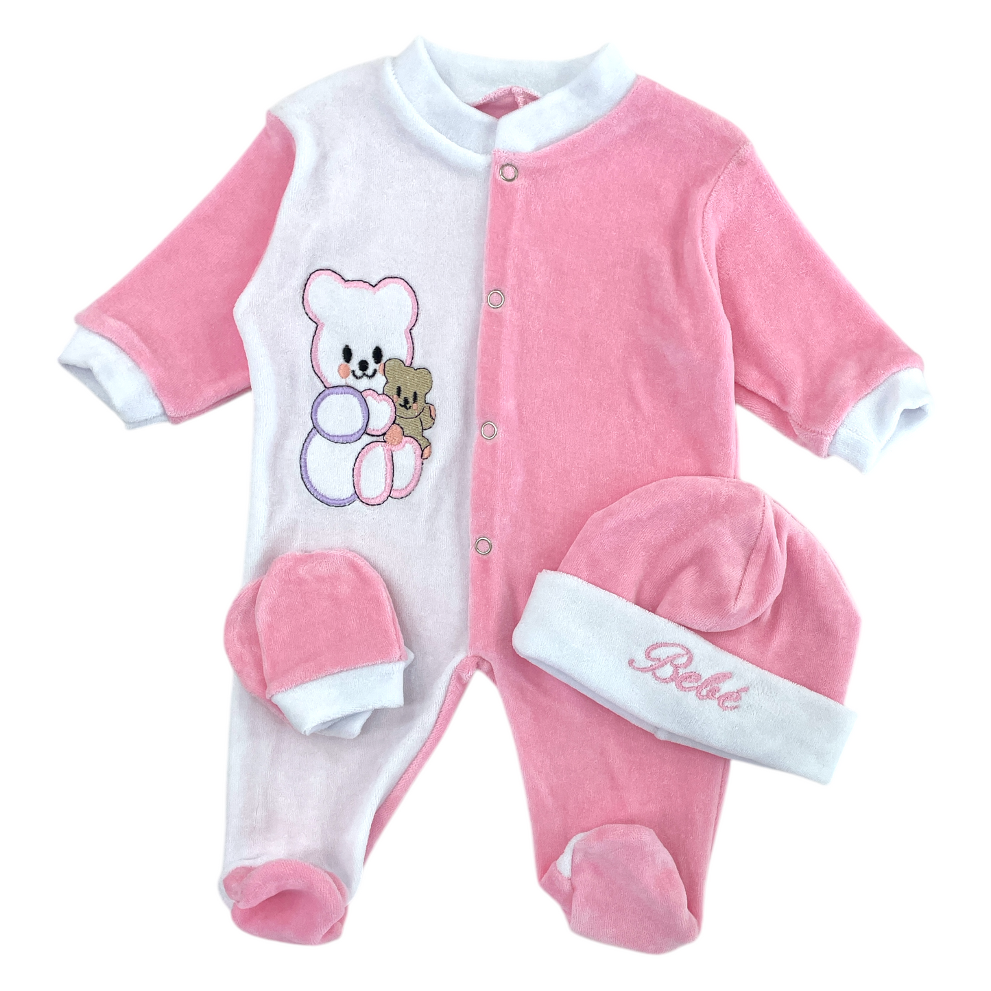 Osito de plush 3 piezas rosado 0-3m