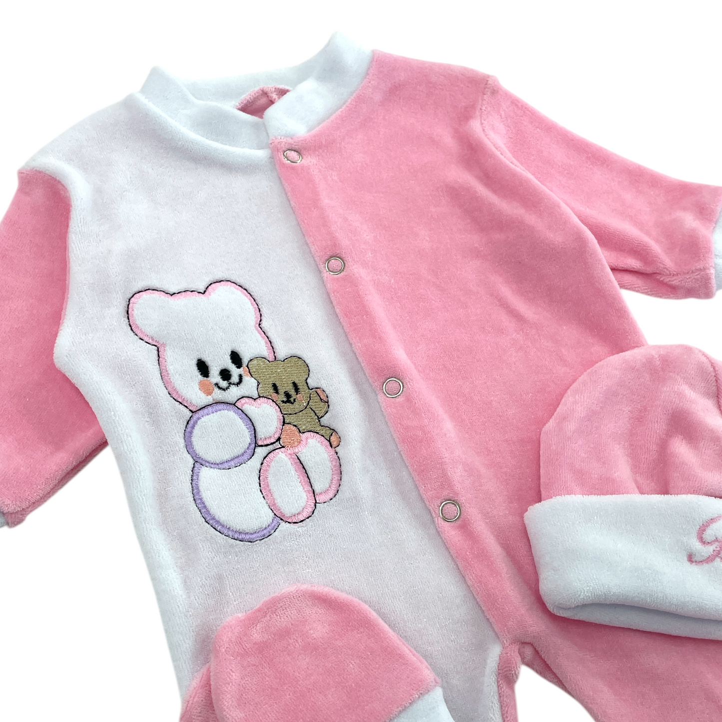 Osito de plush 3 piezas rosado 0-3m