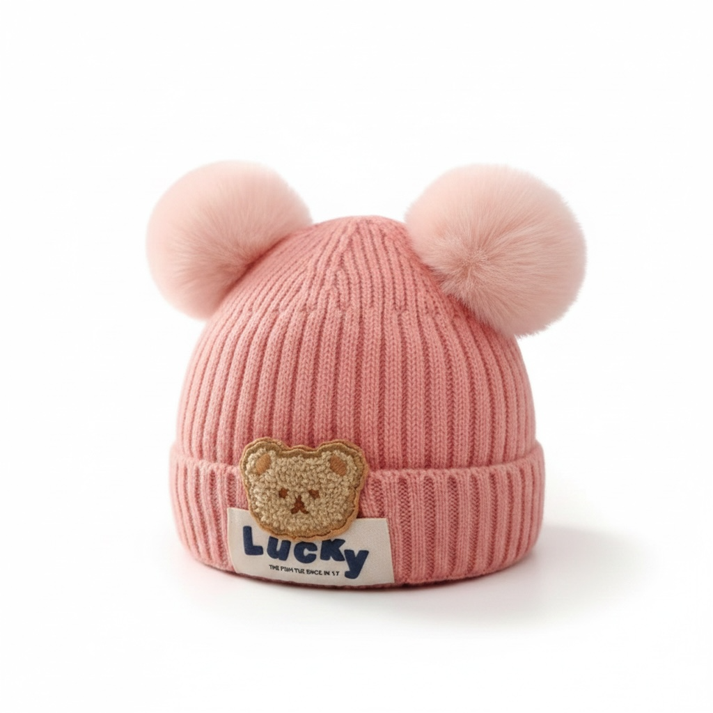Gorro de bebé osito pompom