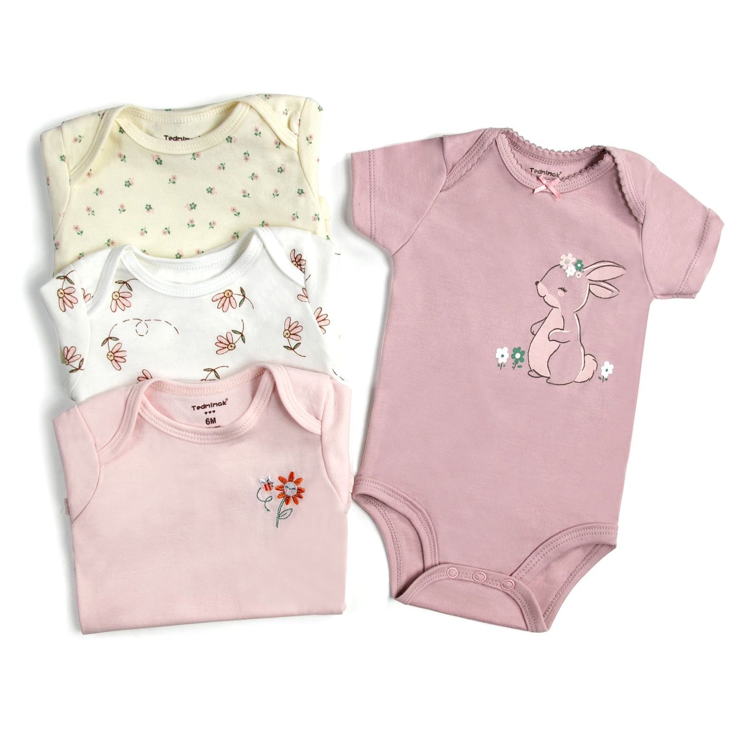 Set de 4 bodys manga corta, Conejita rosa