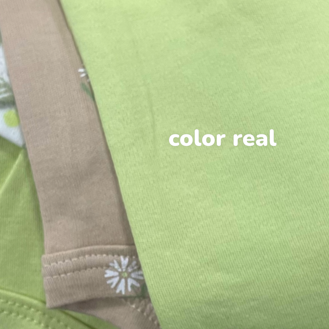 Set de 5 bodys manga corta, Verde lima y beige