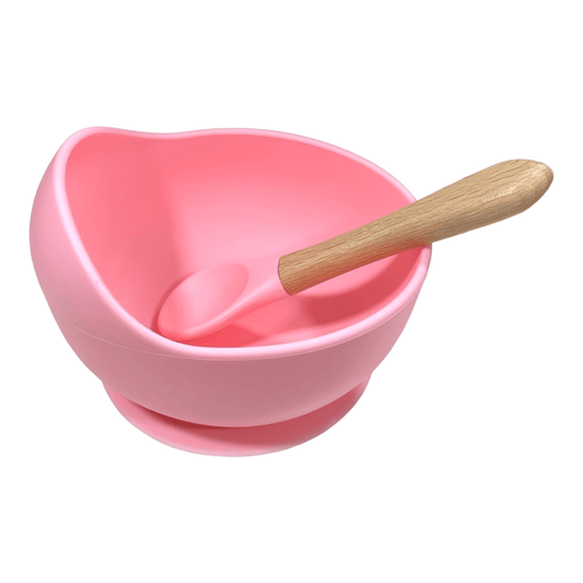Bowl de silicona más cuchara madera Fuscia - Palimu