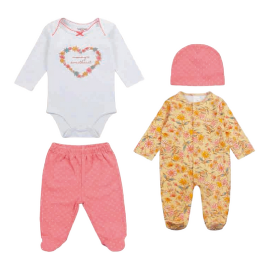 Set de pijama 4 piezas, Amarillo y rosa