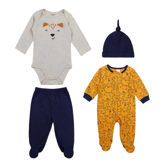 Set de pijama de 4 piezas, Amarillo y azul