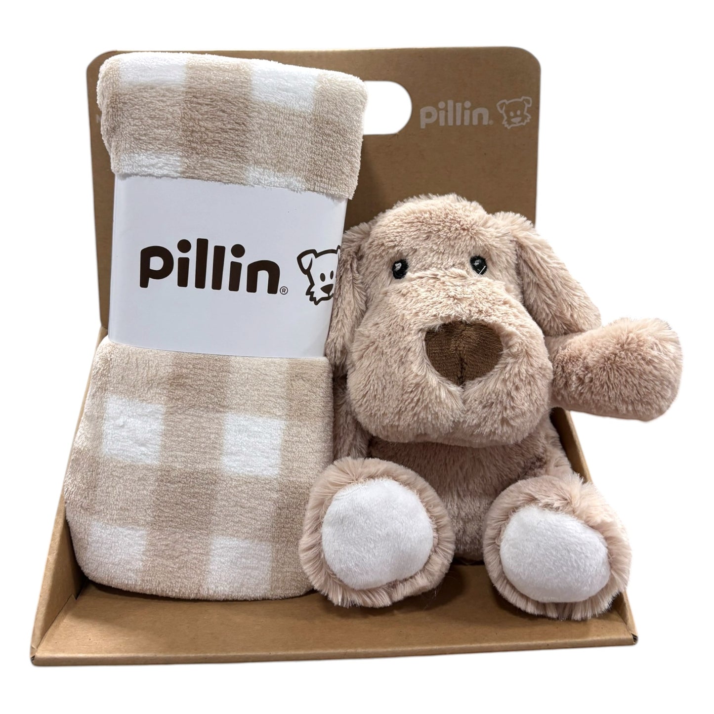 Manta con peluche, Perrito beige