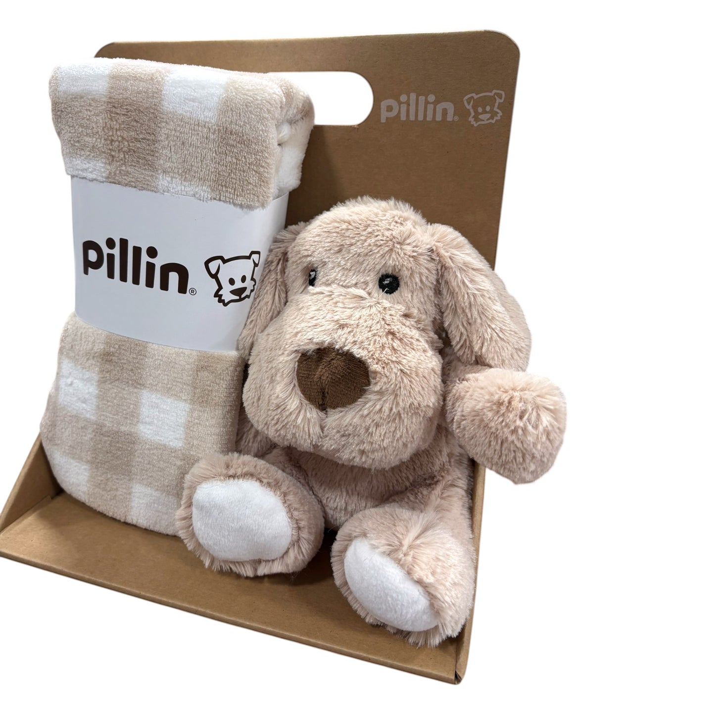 Manta con peluche, Perrito beige