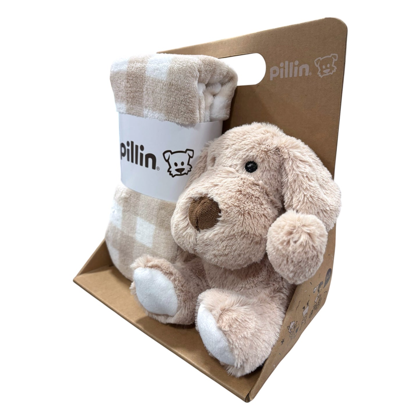 Manta con peluche, Perrito beige