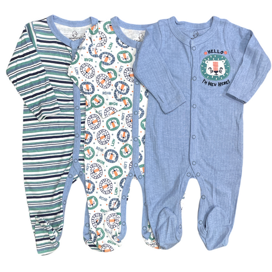 Tripack pijamas de algodón, Celeste
