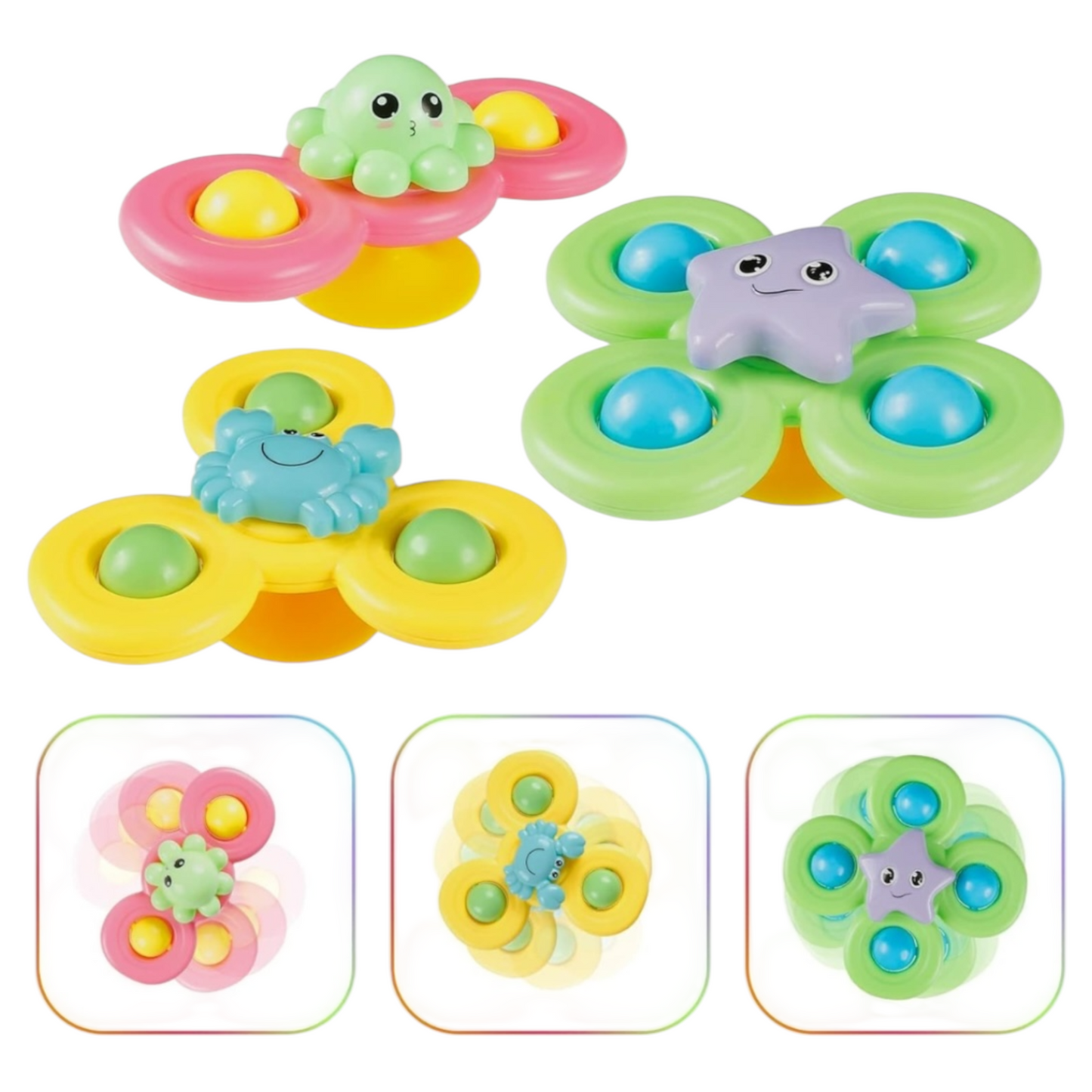 Set de 3 spinners con ventosa, Monstruitos