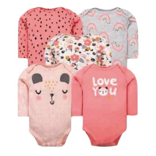 Set de 5 bodys, Panda rosa