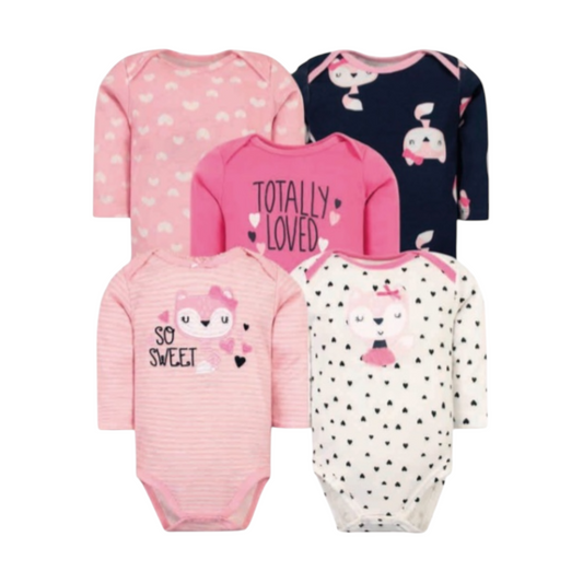 Set de 5 bodys, Rayas rosa