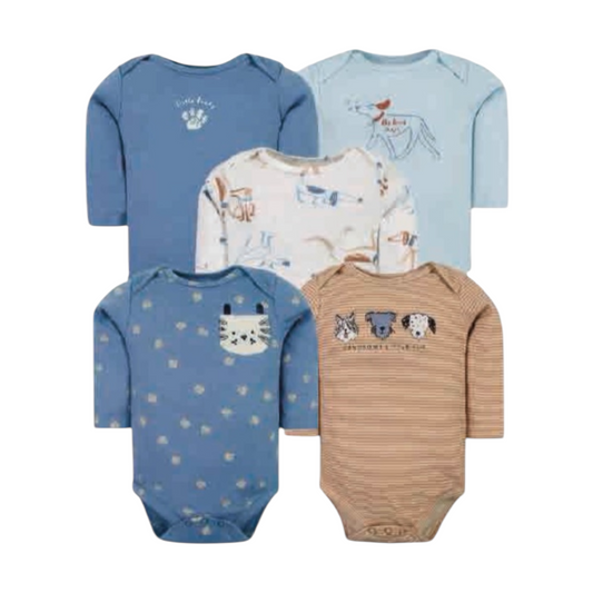 Set de 5 bodys, Perritos celeste