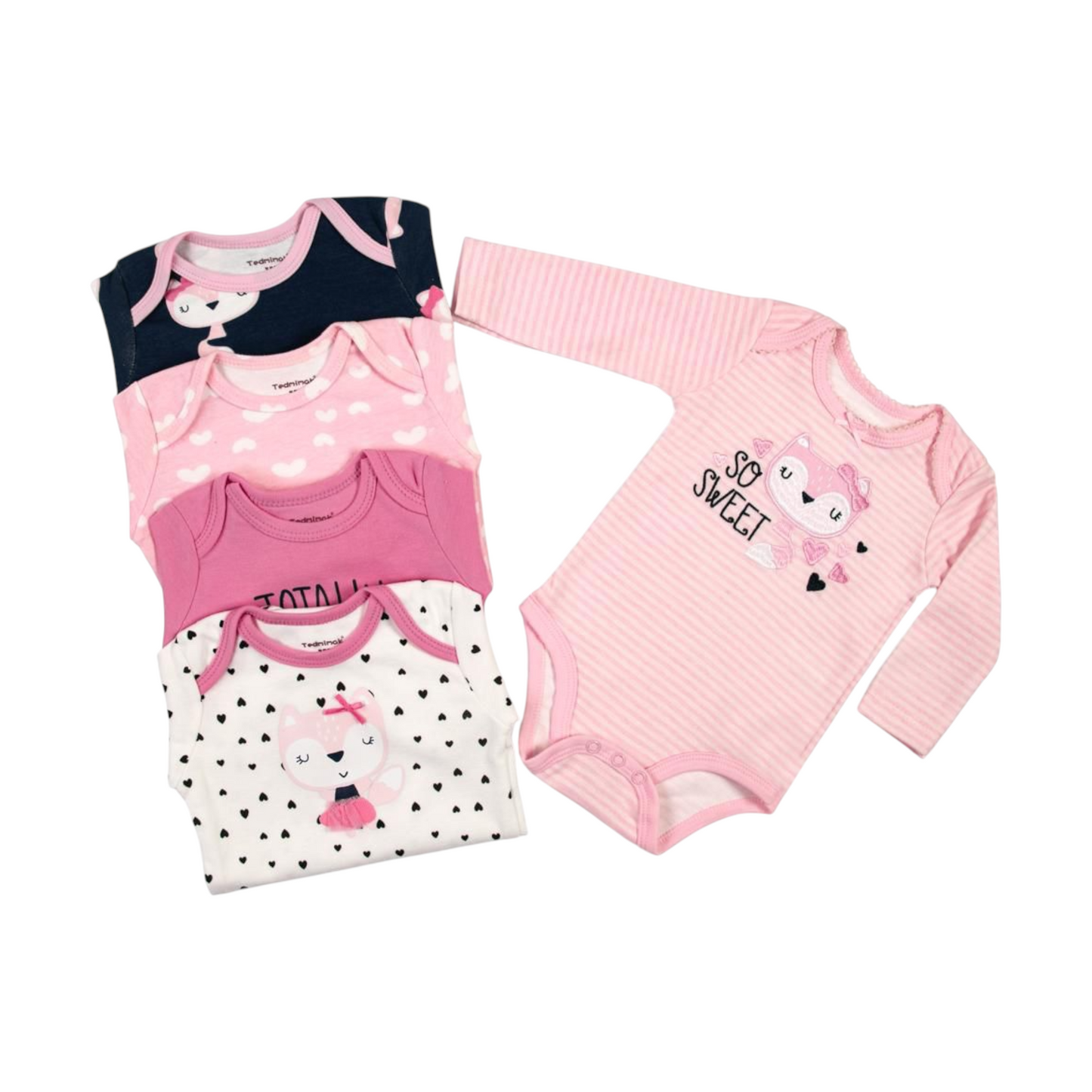 Set de 5 bodys, Rayas rosa