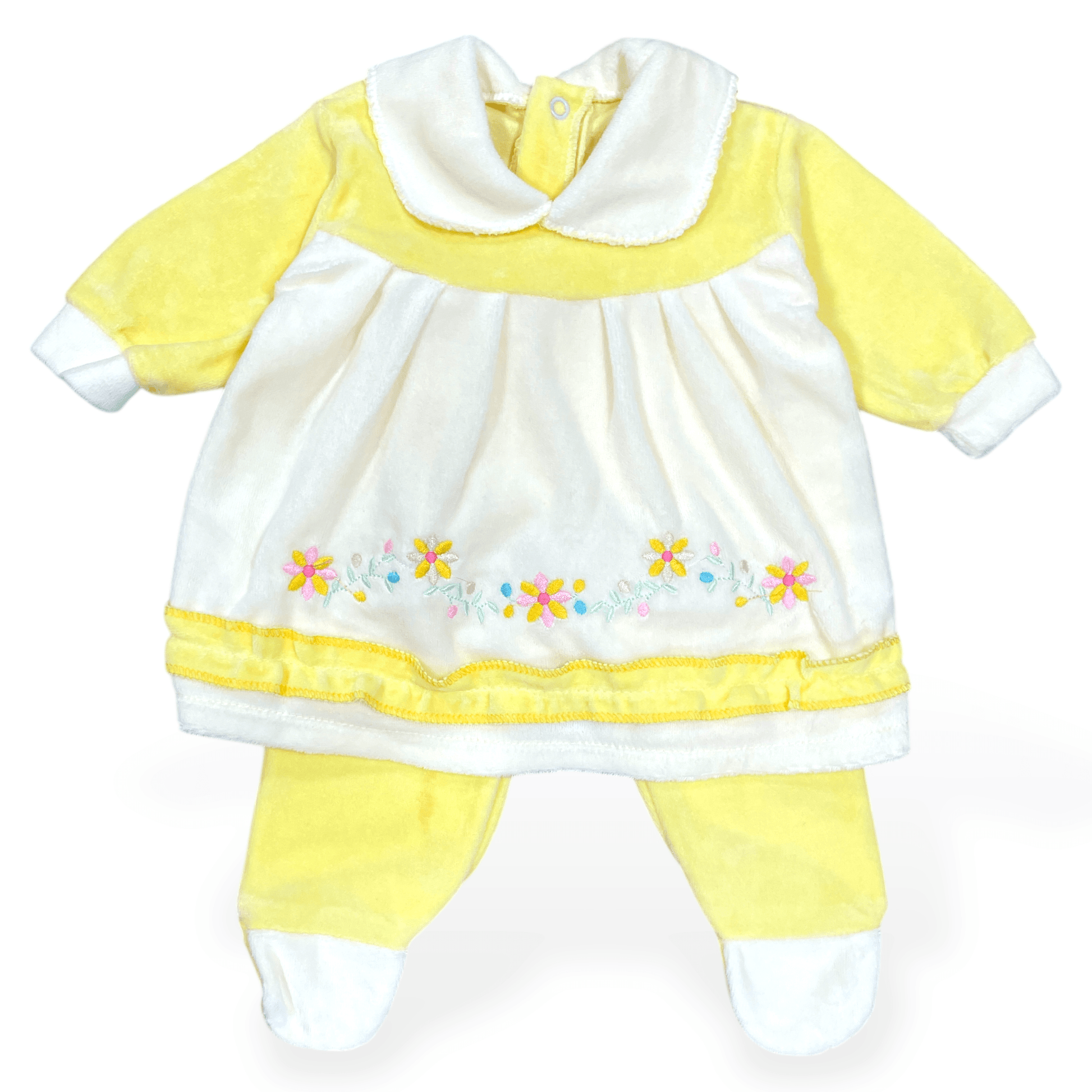 Vestido de plush amarillo flores bordadas 0-3m - Palimu