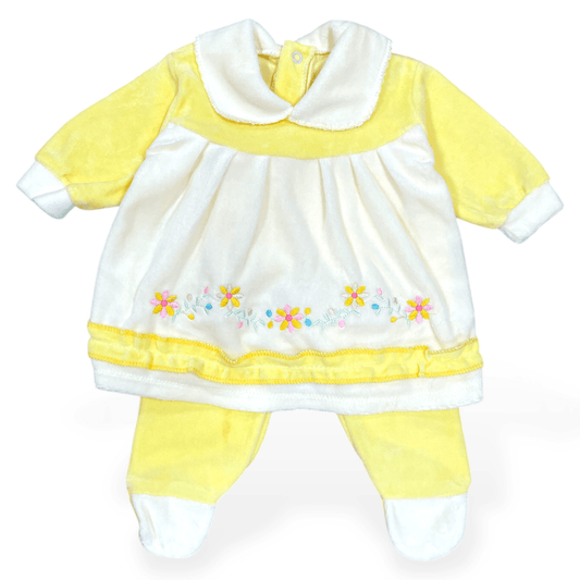 Vestido de plush amarillo flores bordadas 0-3m - Palimu