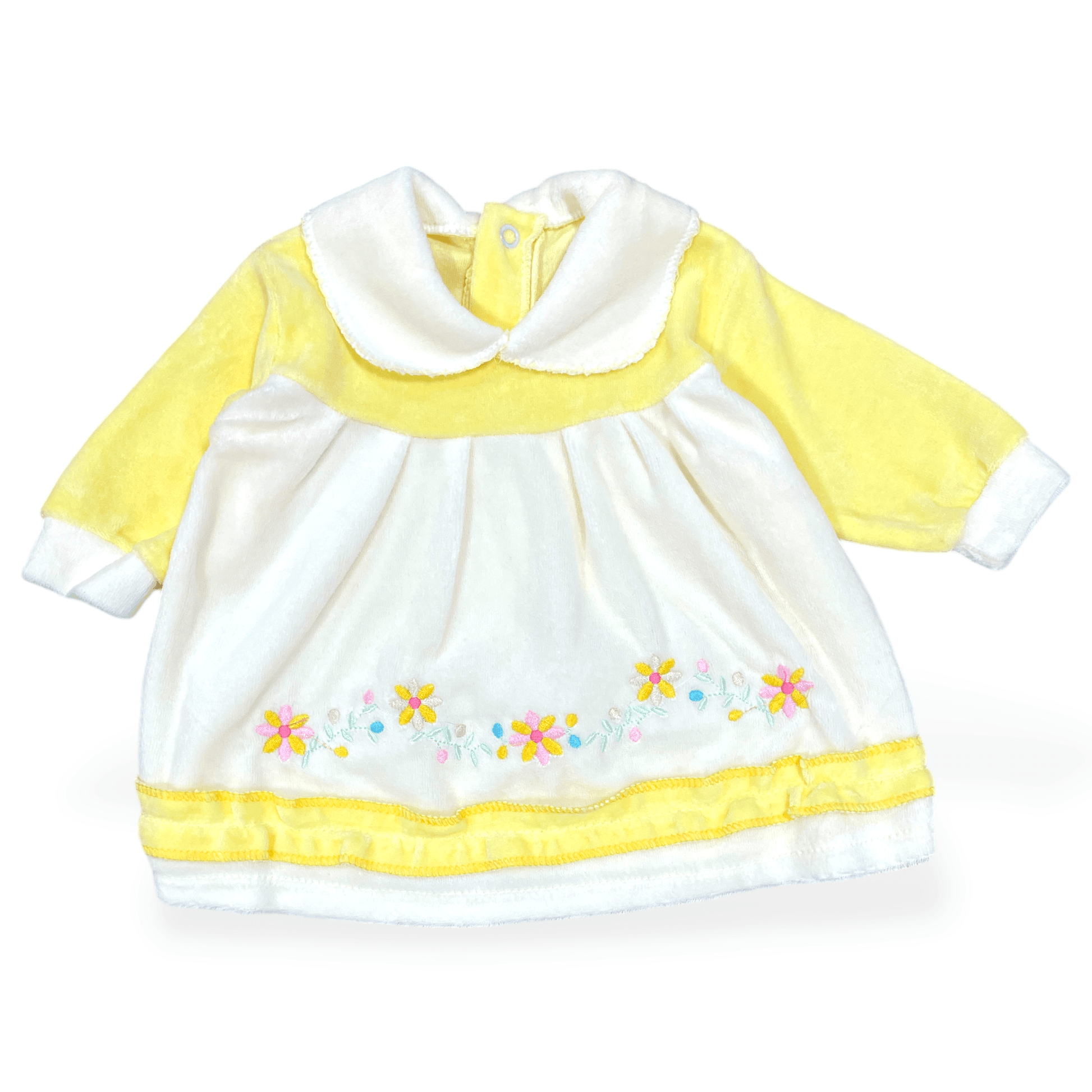 Vestido de plush amarillo flores bordadas 0-3m - Palimu