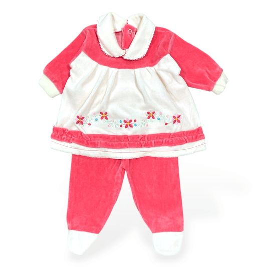 Vestido de plush coral flores bordadas 0-3m - Palimu