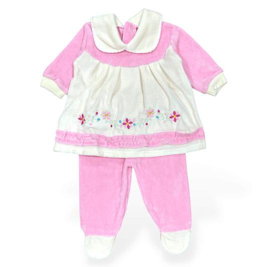 Vestido de plush rosado flores bordadas 0-3m - Palimu