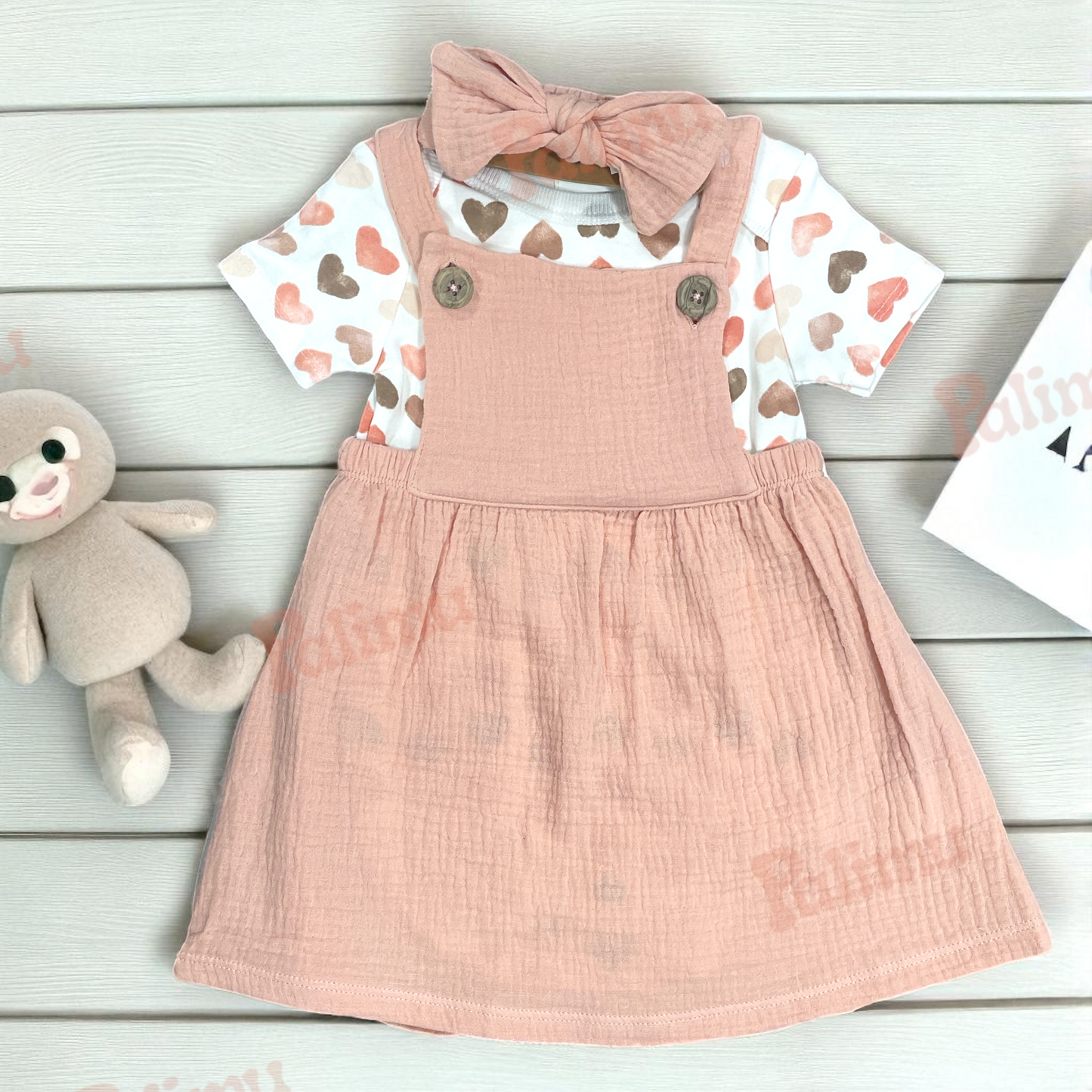 Jardinera de algodón + body + cintillo