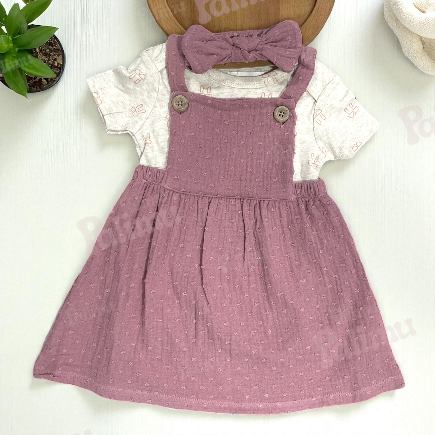 Jardinera de algodón + body + cintillo