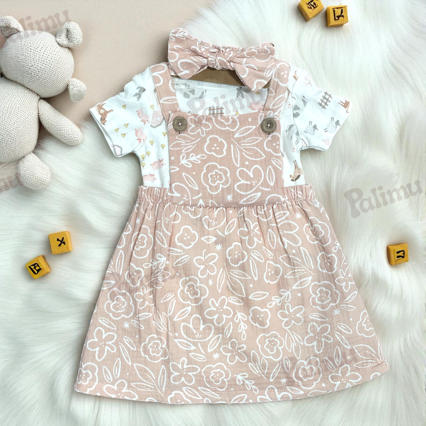 Jardinera de algodón + body + cintillo