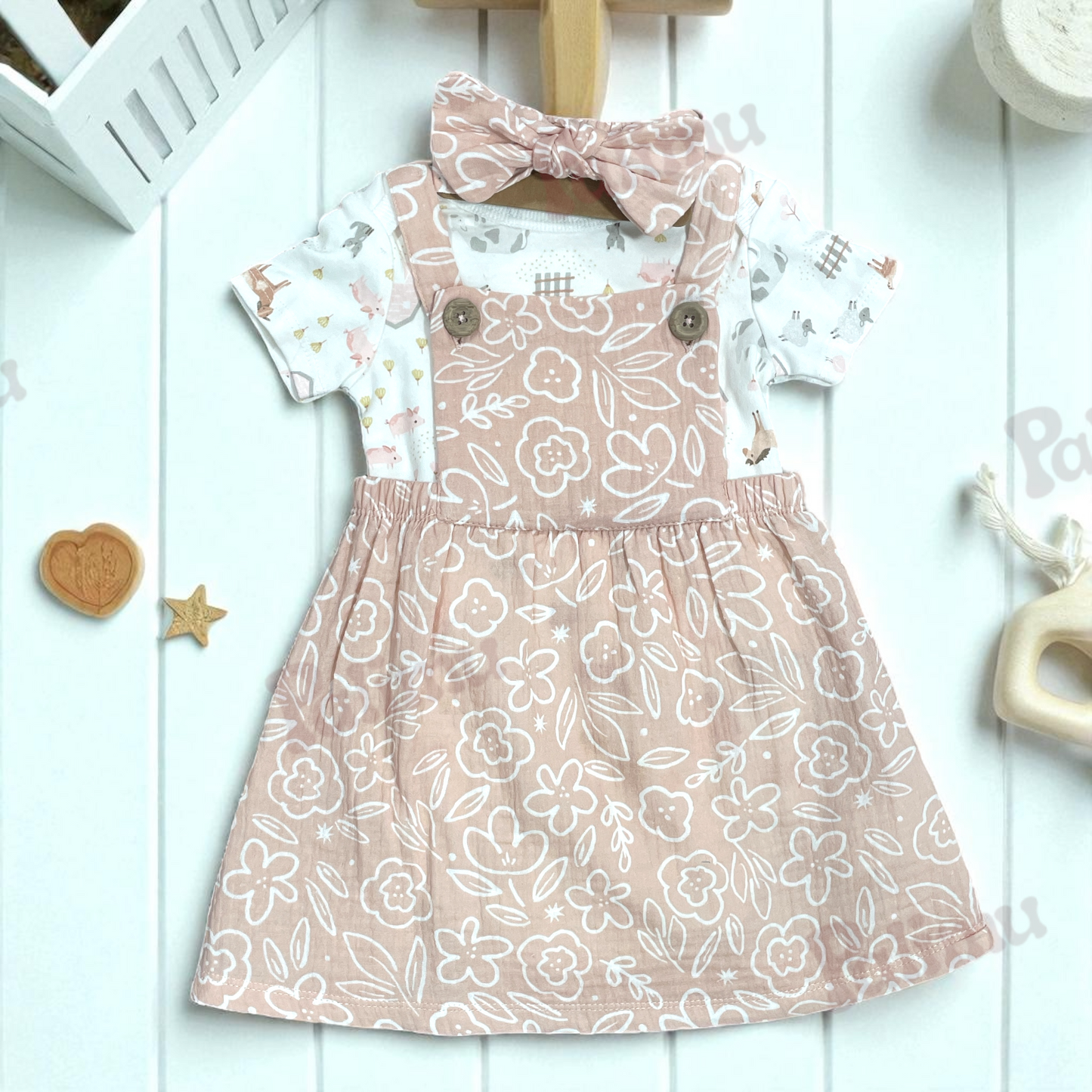 Jardinera de algodón + body + cintillo