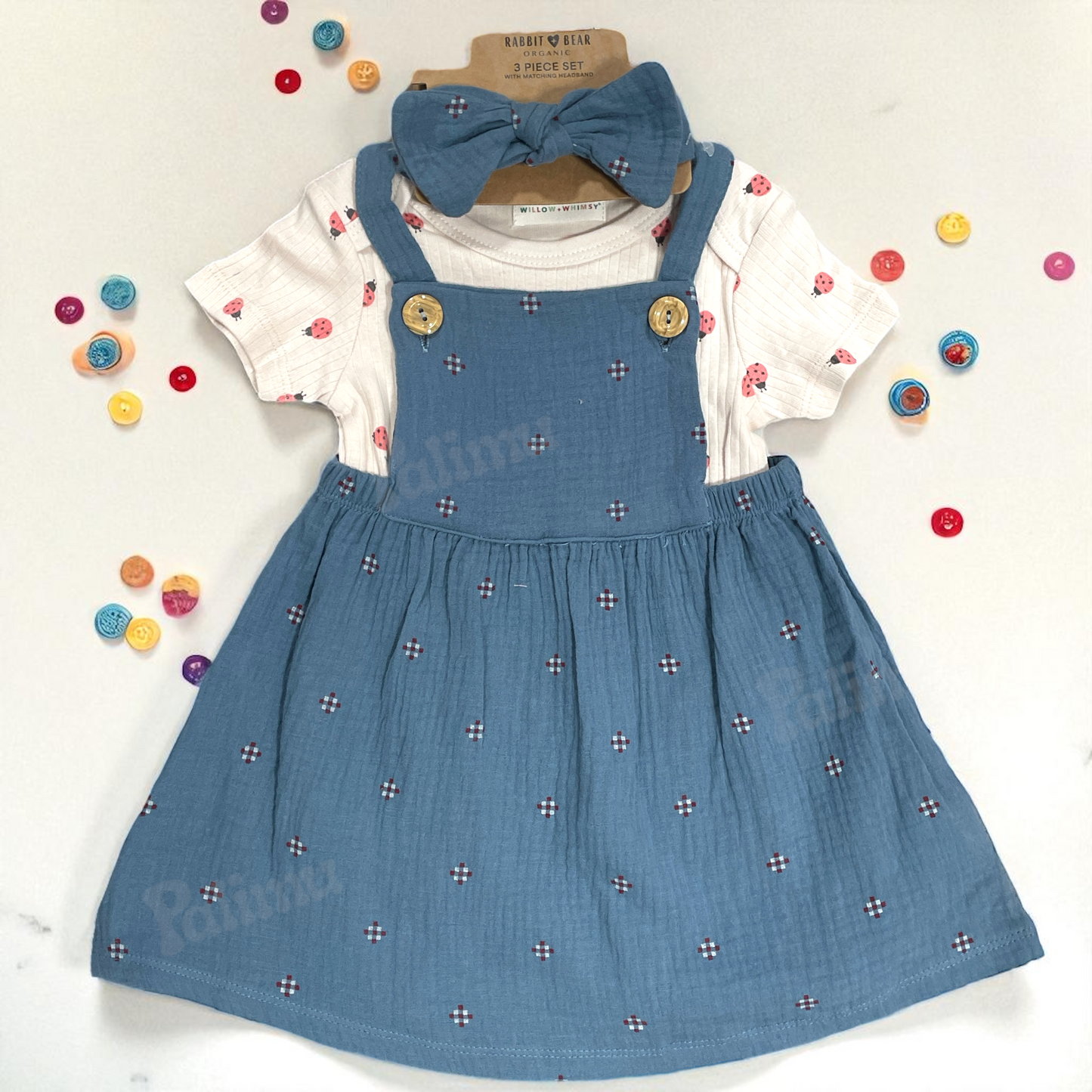 Jardinera de algodón + body + cintillo