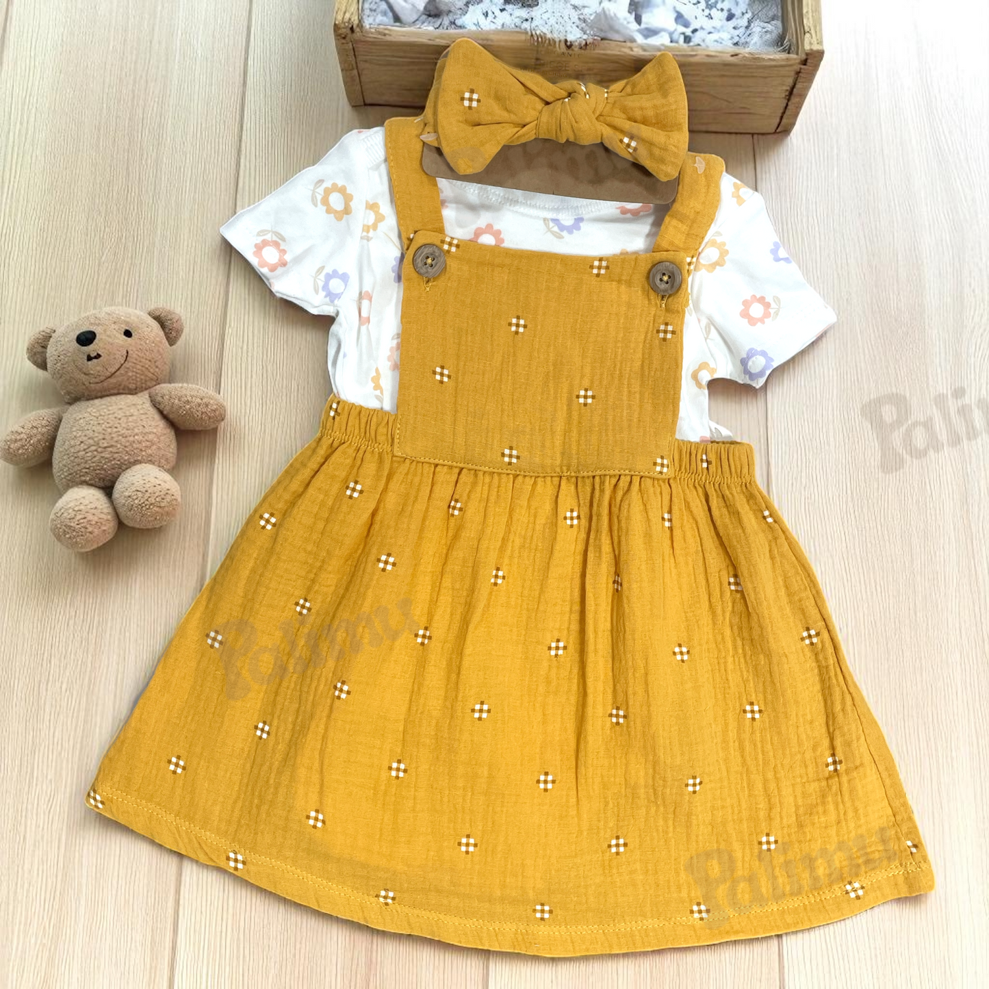 Jardinera de algodón + body + cintillo