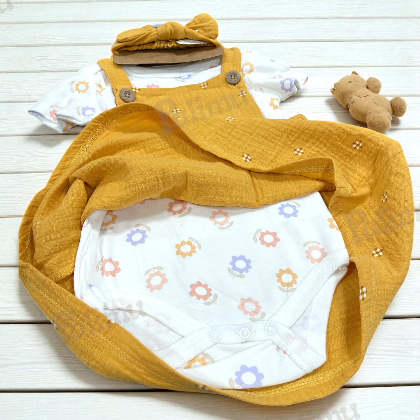 Jardinera de algodón + body + cintillo