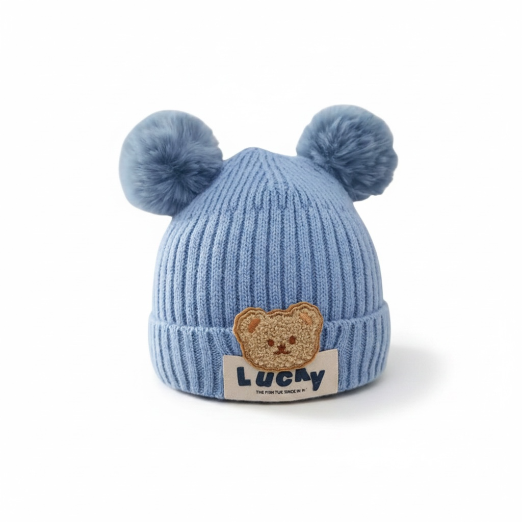 Gorro de bebé osito pompom