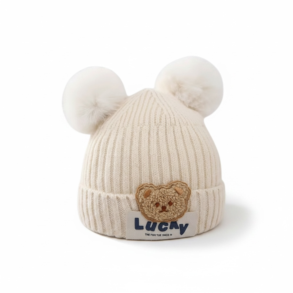 Gorro de bebé osito pompom