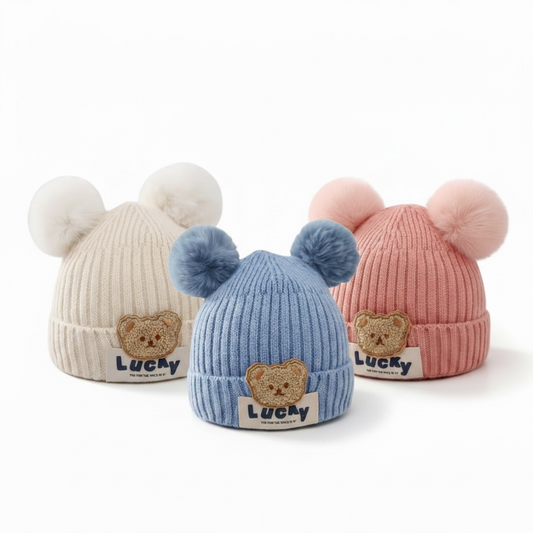 Gorro de bebé osito pompom
